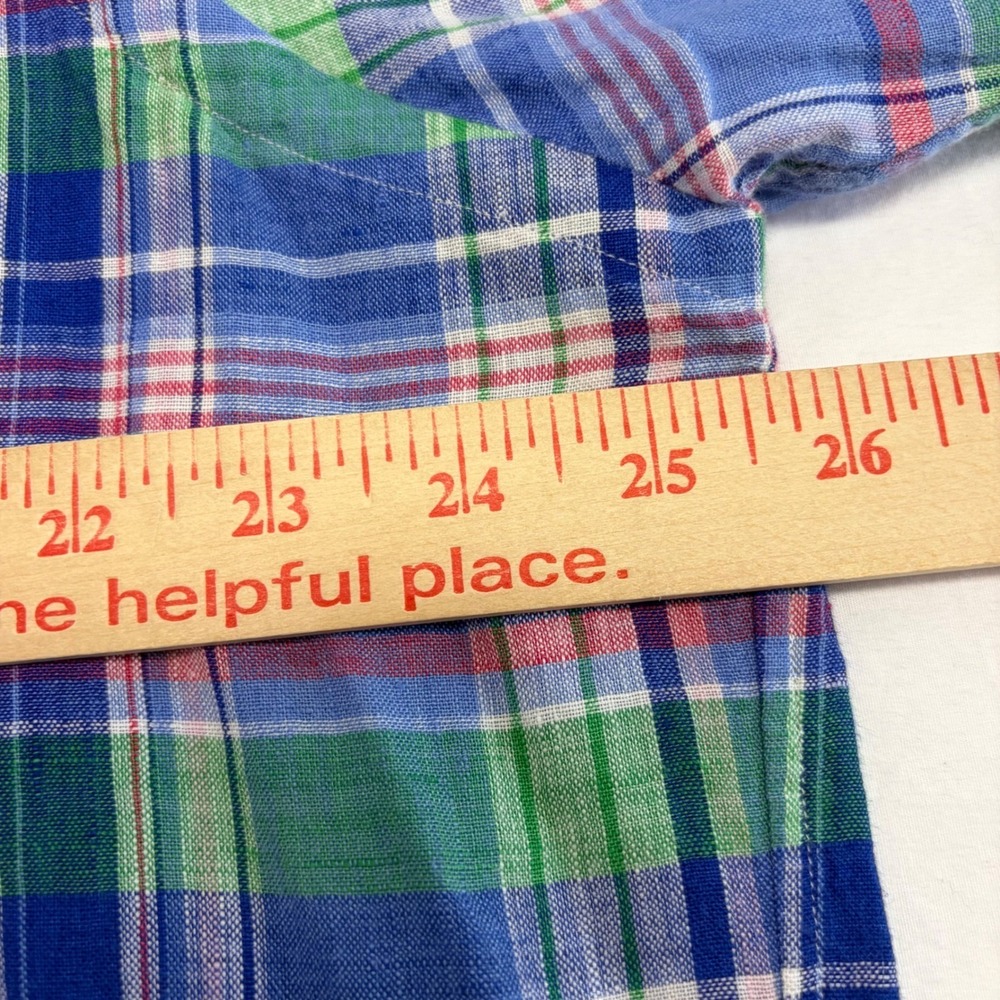 Ralph Lauren Linen Plaid Shirt XL Preppy Blue Button Down Short Sleeve Mens Top - Picture 8 of 11